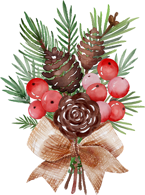 수채화 크리스마스 열매 부케, 꽃다발