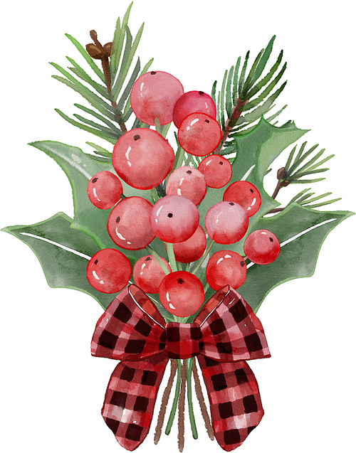 수채화 크리스마스 열매 부케, 꽃다발