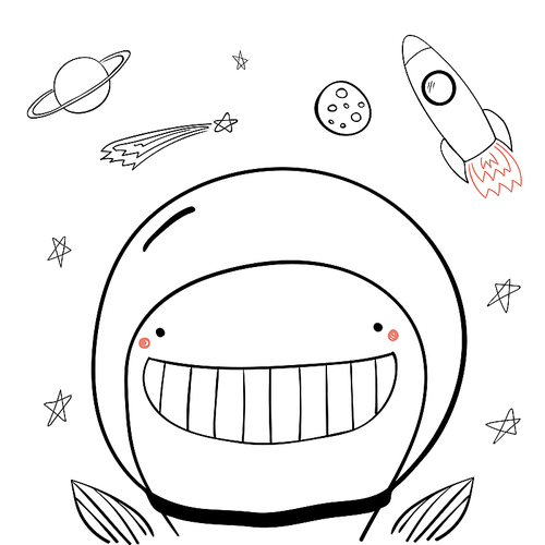 hand drawn portrait of a cute funny whale in space, waving. isolated objects on white . line drawing. vector illustration. design concept for children print.