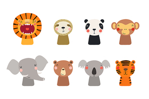 Set of cute funny little animals bear, koala, panda, lion, sloth, monkey, elephant, tiger. Isolated objects on white. Vector illustration. Scandinavian style flat design. Concept for children print