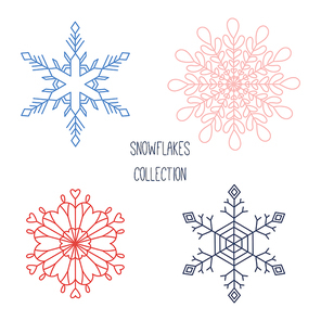 Collection of hand drawn vector snowflakes. Isolated objects on white background. Design concept for children, winter.