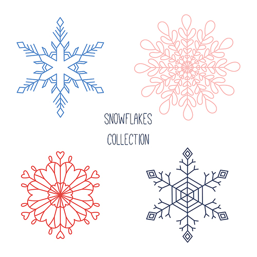 Collection of hand drawn vector snowflakes. Isolated objects on white . Design concept for children, winter.