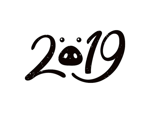2019 chinese new year greeting card with  numbers, pig snout. isolated objects on on white . vector illustration. design concept for holiday banner, decorative element.