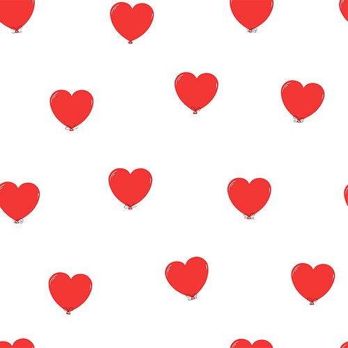 Hand drawn seamless vector pattern with flying heart shaped balloons, on a white background. Design concept for Valentines day, birthday, celebration, kids textile , wallpaper, wrapping paper.