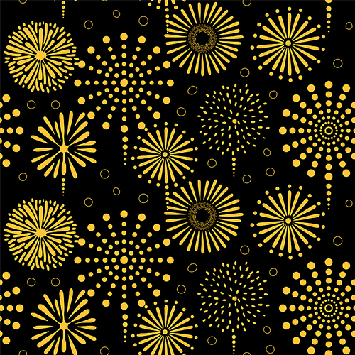 hand drawn seamless vector pattern with bright golden fireworks, on a  background. design concept for birthday party, new year celebration, kids textile , wallpaper, wrapping paper.
