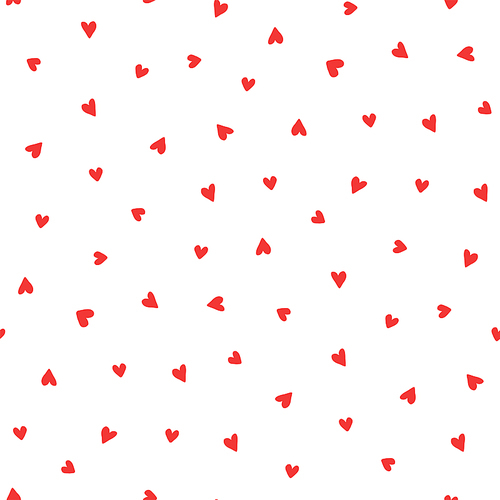Hand drawn seamless vector pattern with red hearts on a white background. Design concept for Valentines day, kids textile , wallpaper, wrapping paper.