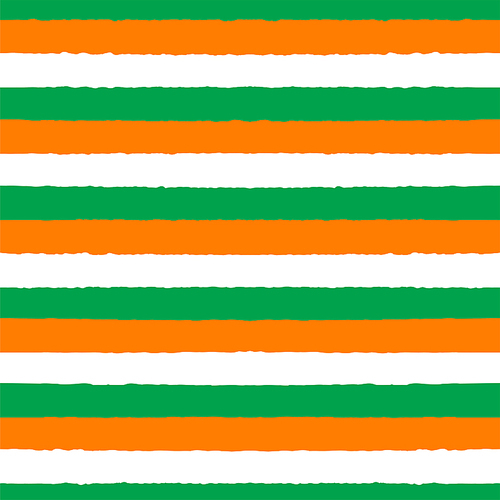 Hand drawn seamless vector pattern with white, orange and green stripes. Design concept for Saint Patrick's day celebration, kids textile print, wallpaper, wrapping paper.