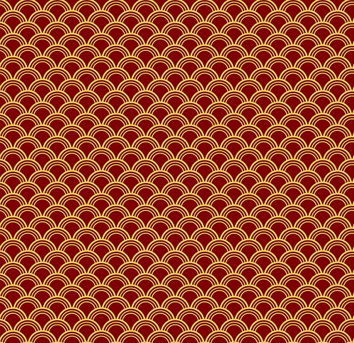 Chinese New Year seamless geometric pattern, golden on red. Vector illustration. Flat style design. Concept for holiday banner, greeting card, decorative element, textile , wrapping paper.