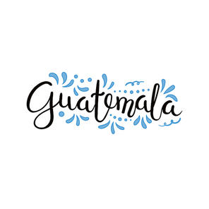 Hand written calligraphic lettering quote Guatemala with decorative elements in flag colors. Isolated objects on white . Vector illustration. Design concept for independence day banner.