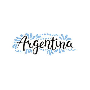 Hand written calligraphic lettering quote Argentina with decorative elements in flag colors. Isolated objects on white . Vector illustration. Design concept for independence day banner.