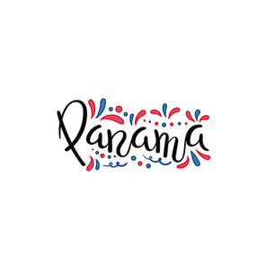 Hand written calligraphic lettering quote Panama with decorative elements in flag colors. Isolated objects on white . Vector illustration. Design concept for independence day banner.