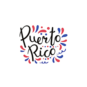 Hand written calligraphic lettering quote Puerto Rico with decorative elements in flag colors. Isolated objects on white . Vector illustration. Design concept for independence day banner.