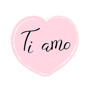 hand written lettering quote love you in italian, ti amo, in a heart. isolated objects on white . vector illustration. design concept for banner, greeting card.