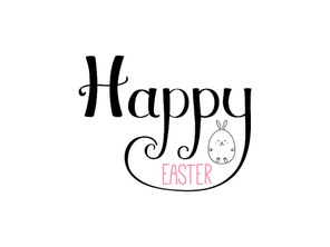 Hand written Happy Easter lettering with cute cartoon egg rabbit. Isolated objects on white. Vector illustration. Festive design elements. Concept for greeting card, invitation.