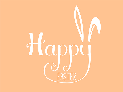 Hand written Happy Easter lettering with cute cartoon rabbit ears. Isolated objects on orange. Vector illustration. Festive design elements. Concept for greeting card, invitation.