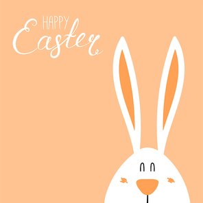 Hand drawn vector illustration with cute cartoon bunny, Happy Easter lettering. Isolated objects. Vector illustration. Festive design elements. Concept for greeting card, invitation.