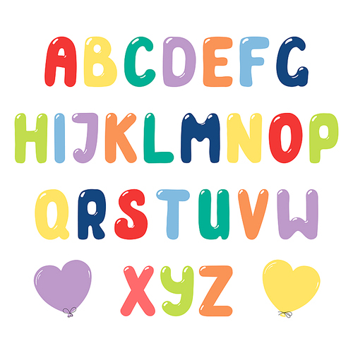 Hand drawn cute and bright roman alphabet. Make your own festive lettering. Isolated letters on white . Vector illustration.
