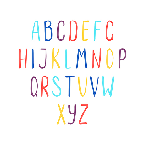 Hand drawn cute and bright latin alphabet. Make your own lettering. Isolated letters on white . Vector illustration.