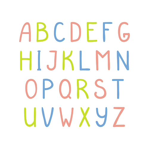 Hand drawn cute and bright latin alphabet. Make your own lettering. Isolated letters on white . Vector illustration.