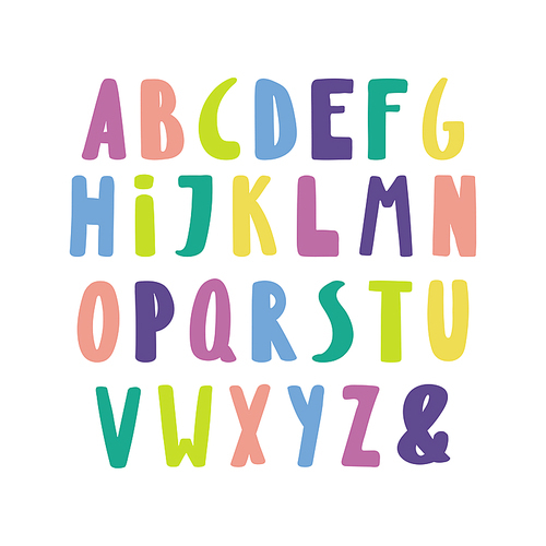Hand drawn cute and bright latin alphabet. Make your own lettering. Isolated letters on white . Vector illustration.