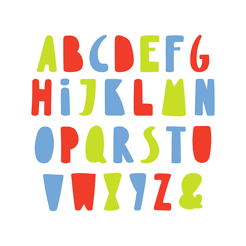 Hand drawn cute and bright latin alphabet. Make your own lettering. Isolated letters on white . Vector illustration.