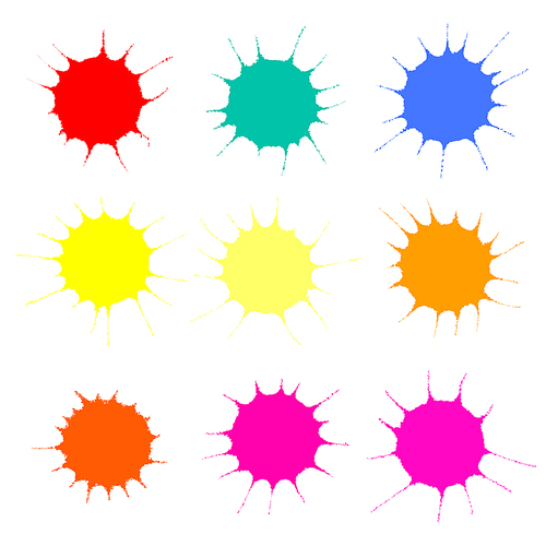Collection of colorful paint splashes. Isolated objects on white . Vector illustration. Design elements.