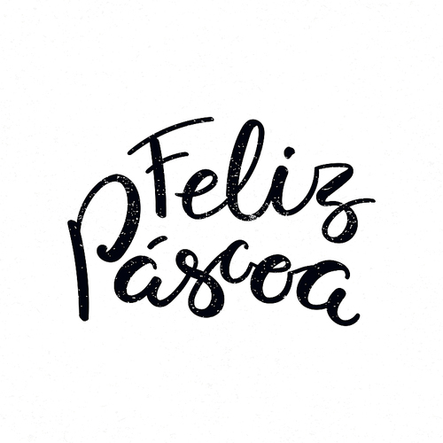 hand written calligraphic lettering quote feliz pascoa, happy . in portuguese, on a distressed background. hand drawn vector illustration. design concept, element for card, banner, invitation.