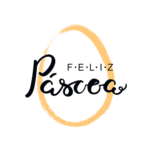 lettering quote feliz pascoa, happy . in portuguese, with egg outline. isolated objects on white . hand drawn vector illustration. design concept, element for card, banner, invitation.