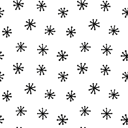 Hand drawn seamless pattern with snowflakes, black on white background. Vector illustration. Line drawing. Concept for children textile print, wallpaper, wrapping paper.