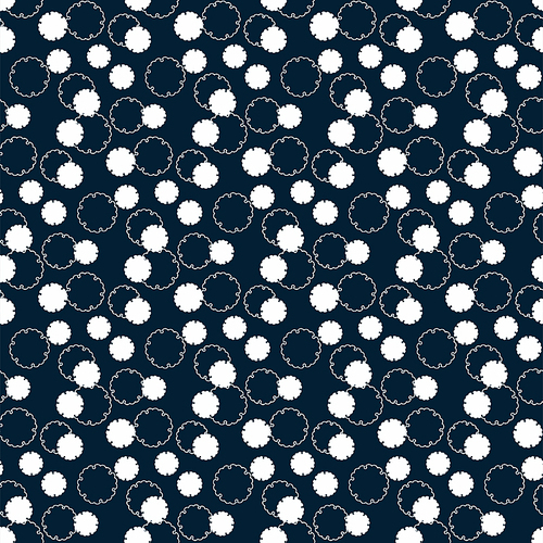 Traditional Japanese Yukiwa seamless pattern, stylized winter snowflakes, white on dark blue background. Vector illustration. Flat style design. Concept for textile print, wallpaper, wrapping paper.