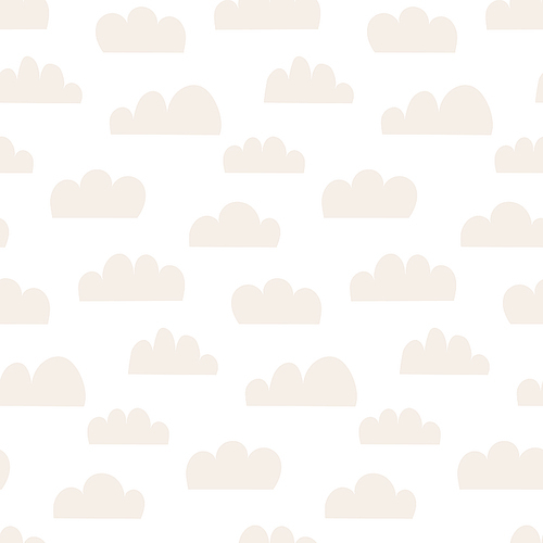Hand drawn seamless vector pattern with clouds, on a white background. Scandinavian style flat design. Concept for children summer textile , wallpaper, wrapping paper.