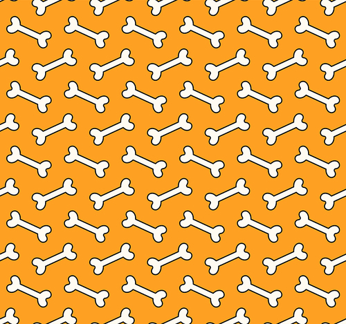 Simple bone doodle seamless pattern, black and white on orange background. Hand drawn vector illustration. Line art. Design concept for dog lovers. Trendy fashion , wallpaper, wrapping paper.