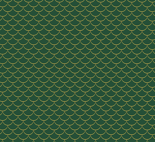 Dragon, fish scales abstract geometric seamless pattern, gold on green background. Eastern style vector illustration. Design concept for Dragon Boat Festival , packaging, wrapping paper. Line art