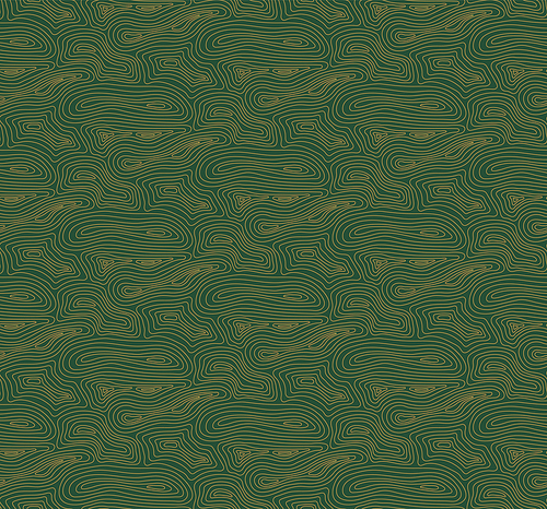 Wood, timber texture abstract geometric seamless pattern, gold on green background. Hand drawn vector illustration. Design concept for oriental style , packaging, wrapping paper. Line art.