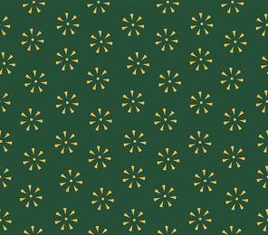 Simple stamped flowers floral seamless pattern, digital texture, gold on green background. Vector illustration. Design concept for minimalist textile , packaging, wrapping paper. Flat style.