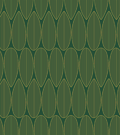 Bamboo leaves floral seamless pattern, gold on green background. Hand drawn eastern style vector illustration. Design concept for Dragon Boat Festival , packaging, wrapping paper. Line art.