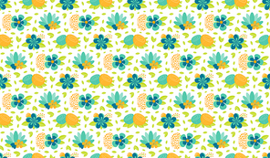 Bright tropical flowers floral seamless pattern on a white background. Hand drawn vector illustration. Scandinavian style design. Concept for kids textile, fashion , wallpaper, packaging.