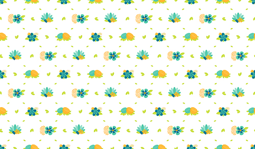 Bright tropical flowers floral seamless pattern on a white background. Hand drawn vector illustration. Scandinavian style design. Concept for kids textile, fashion print, wallpaper, packaging.
