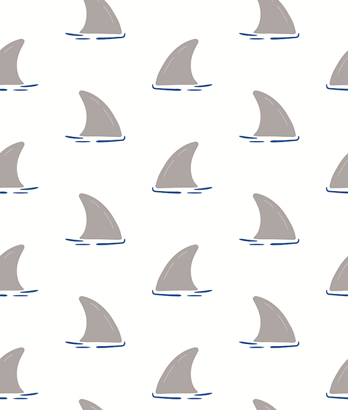 Shark fins in the sea simple childish nautical seamless pattern on white background. Hand drawn vector illustration. Scandinavian style flat design. Concept for kids textile , wallpaper, package