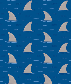 Shark fins in the sea simple childish nautical seamless pattern on blue background. Hand drawn vector illustration. Scandinavian style flat design. Concept for kids textile , wallpaper, packaging