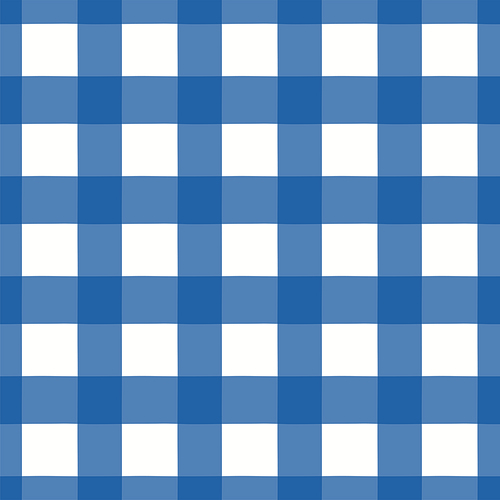 Blue, white checks, Gingham, plaid seamless geometric pattern on white background. Hand drawn style vector illustration. Design concept for kids nautical fashion , textile, wallpaper, packaging.