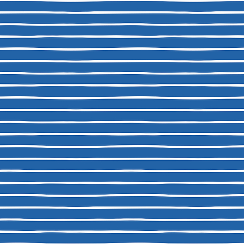 Thin horizontal stripes simple nautical seamless geometric pattern, white on blue background. Hand drawn vector illustration. Design concept for kids fashion , textile, wallpaper, packaging.