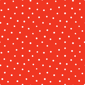 Small polka dots simple seamless geometric pattern, white on red background. Hand drawn vector illustration. Childish texture. Design concept kids fashion , textile, fabric, wallpaper, packaging.