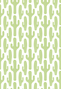 Green cactus on white seamless floral pattern, botanical background. Hand drawn vector illustration. Scandinavian style flat design. Concept for kids textile, fashion , wallpaper, packaging.