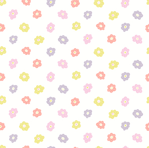 Pastel flowers floral seamless pattern on a white background. Hand drawn vector illustration. Scandinavian style design. Concept for kids textile, fashion , wallpaper, packaging.