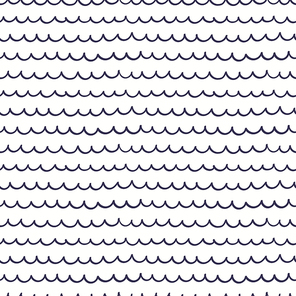Blue waves simple nautical seamless pattern on white background. Hand drawn vector illustration. Scandinavian style line drawing. Design concept for kids fashion , textile, wallpaper, packaging.