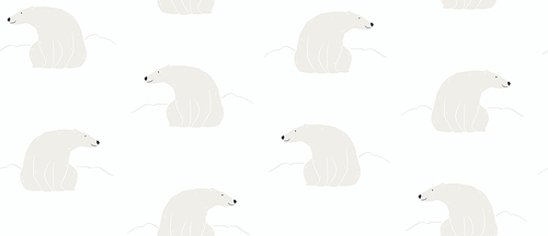 Cute polar bears, snowdrifts, winter seamless pattern on white background. Hand drawn vector illustration. Arctic wildlife. Design concept for kids textile, fashion , wallpaper, packaging.