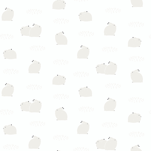 Cute cartoon arctic hares winter seamless pattern on white background. Hand drawn vector illustration. Northern wildlife. Design concept for kids textile, fashion , wallpaper, packaging.