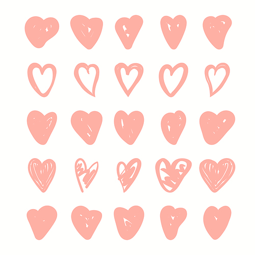Collection of hearts doodles, sketches, isolated on white. Hand drawn vector illustration. Valentines day elements for holiday card, invite, gift tag, poster, banner design. Love, romance concept.