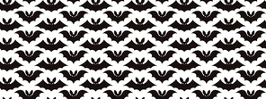 Seamless repeat pattern with flying bats, white and black. Vector illustration. Flat style design. Concept for Halloween background, packaging, wallpaper, wrapping paper.